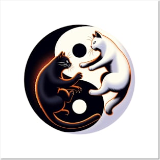 Ying Yang Cat Fight Posters and Art